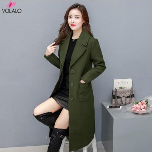Women Woolen coat Autumn Winter Fashion Slim Long Wool Coats Womens Plus size Single-breasted Jacket Coats Plus Size 4XL