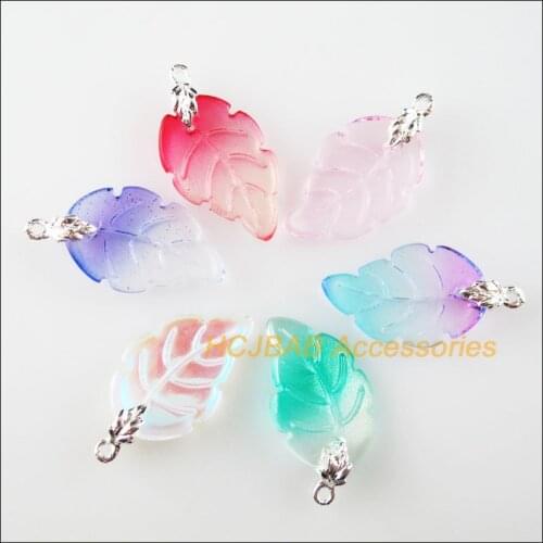 12Pcs Mixed Crystal Silver Plated Leaves Charms Leaves Bail 15x28mm