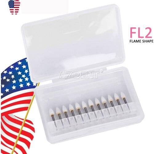 12pc/pack Dental Cone White Stone Polishing FG Burs FL2 Flame Abrasion Point Bur Fit High Speed Handpiece 1.6mm Dentist Tools
