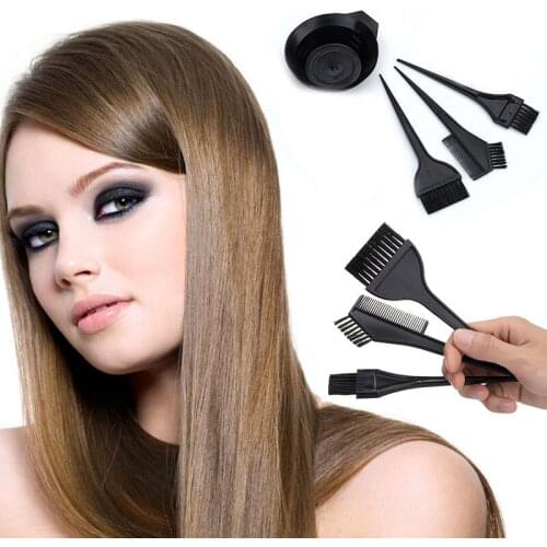 4Pcs/Set Hair Dye Brush Comb Black Plastic Mixing Bowl Barber Salon Hairdressing Hair Coloring Kits Pro Styling Tools