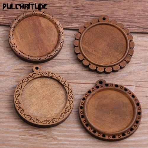 4pcs/lot 30mm Inner Size 4 Style Round Wood Big Cabochon Base Setting Charms Pendant Necklace Findings P6944