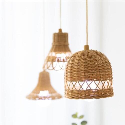 Hand-woven Natural Rattan Lampshade Chandelier Hanging Light Shades for Living Room Homestay