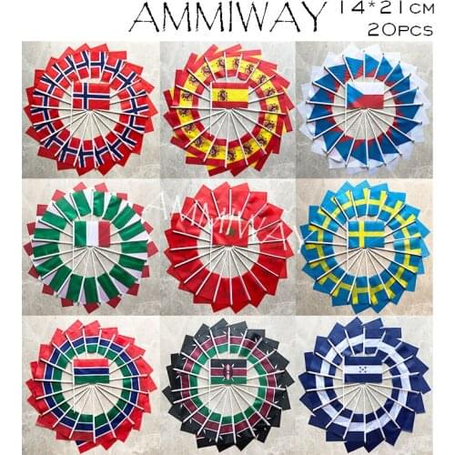 AMMIWAY 14x21cm 20pcs Norway Spain Gambia Kenya Small Hand Hold Flags Czech Republic Honduras Italy Morocco Sweden Small Flags