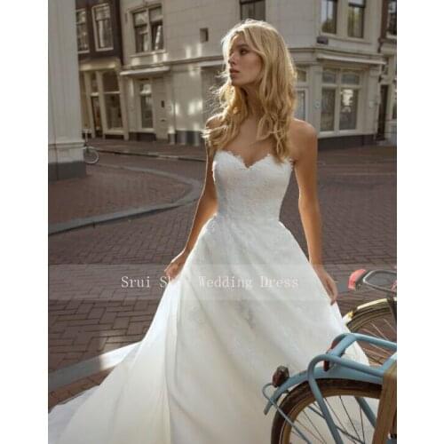 White Organza Wedding Dresses A-Line Sweetheart Open Back Bridal Design 2020 Court Trian