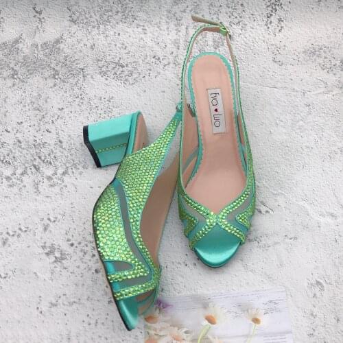 CHS1251 Custom Made Women Shoes Dress Pumps Bridal Wedding Shoes Low Block Heel Mint Green Crystal Women Shoes
