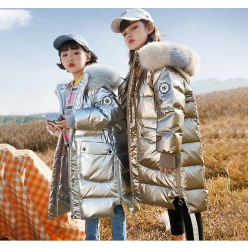 Long Down Jackets For Girls 10 12 years Winter Big Real Fur Collar Warm Coat Brand Children Down Parkas