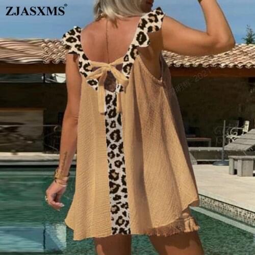Two Piece Set Women Suit Sexy Leopard Print Patchwork Sling Two Piece Set Summer Backless Bow Top and Flare Pants Ruffle Outfits