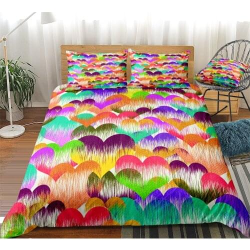 Colourful Love Duvet Cover Set Romantic Heart Bedding Set Boho Pattern Printed Kids Bedding Art Style Bedclothes Dropship