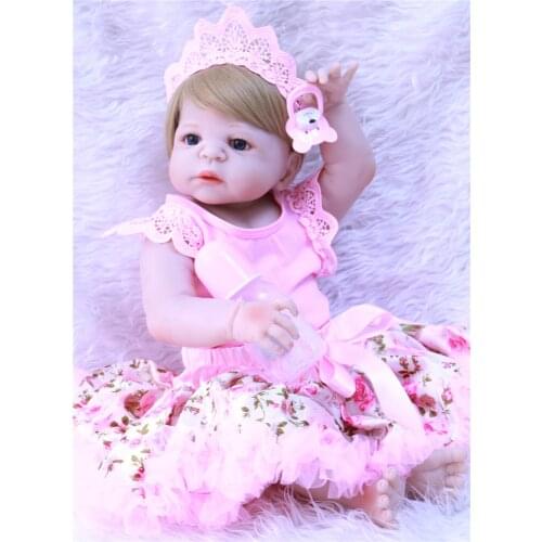 Bebe doll reborn 22"55cm full silicone body reborn baby girl princess dolls for children gif toys blonde hair pink dress bonecas