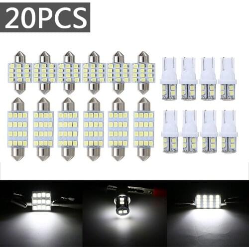 Mayitr 20pcs T10 31mm 42mm Car Auto Combo LED Interior Inside Light Bulbs Dome Map Door License Plate Lights