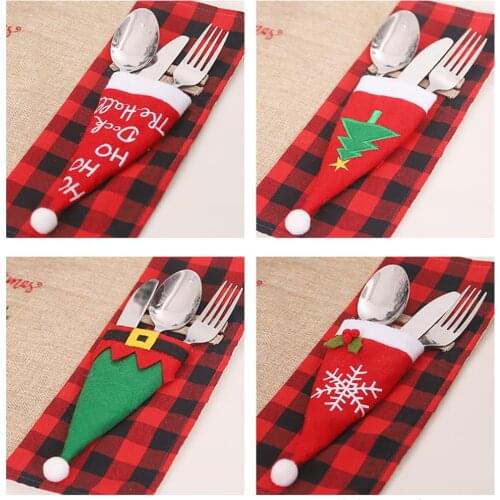 Non-woven Christmas Cutlery Holders Knife Fork Cover Xmas Tableware Pocket Bag Festival Accessories Home Dinner Table Xmas Decor