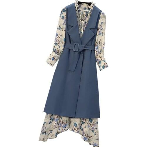 New Plus Size Womens 2020 Spring Autumn Slim Floral Suit Dress Temperament Blazers Vest Two-piece Sets 17B