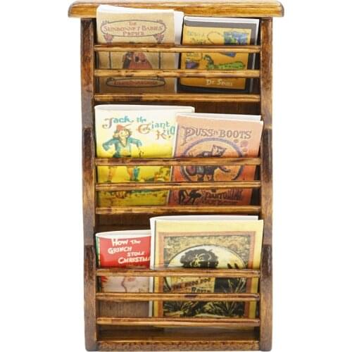 Odoria 1:12 Miniature Wooden Magazine Rack with 6 Magazines Dollhouse Furniture Accessories for School Reading Room Studyroom