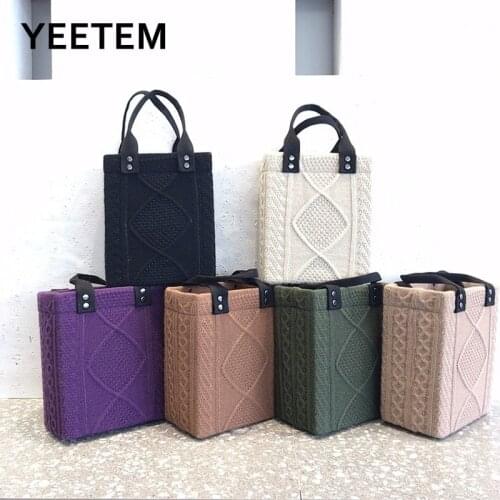 Autumn knitted knit handbag Japanese small square bag simple three-dimensional fashion commuter bag