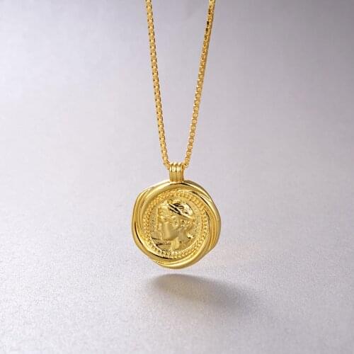 European and American nostalgic retro trend S925 silver color coin necklace
