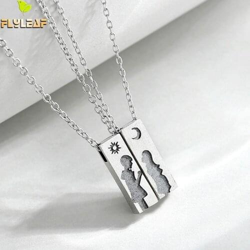 Real 925 Sterling Silver Together Day Night Couple Pendant Necklace Romantic Student Valentines Day Gift Fine Jewelry Flyleaf