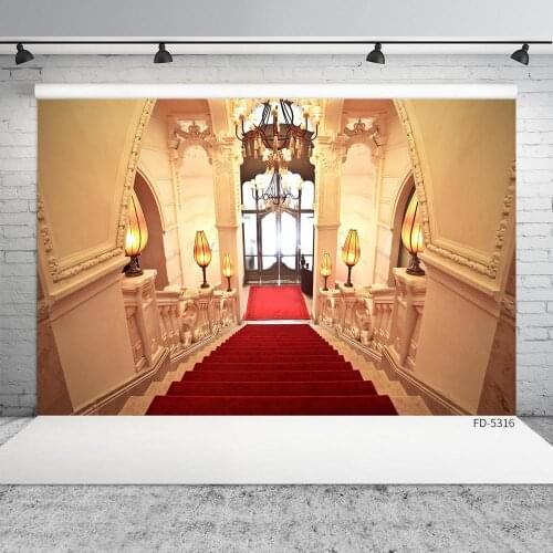 Red Carpet Stairs Retro Light Photography Backgrounds Vinyl Backdrop Photo Studio for Baby Children Portrait Party Photocall
