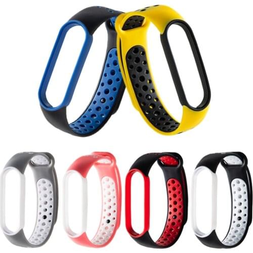 For Xiaomi Mi Band Silicone Strap 5 6 Two-color splicing strap Porous Movable breathable strap buckle Mi 5 replacement wristband