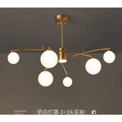 Modern Golden Copper Led Chandelier for Living Room Bedroom Nordic Luxury Glass Ball Ceiling Hanging Lamp Indoor Decor Lighting