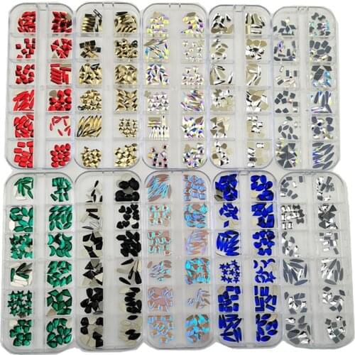1 Box 120pcs Nail Art Rhinestones Flatback Crystals Glass Colorful AB Nail Rhinestones Set For Decorations Design