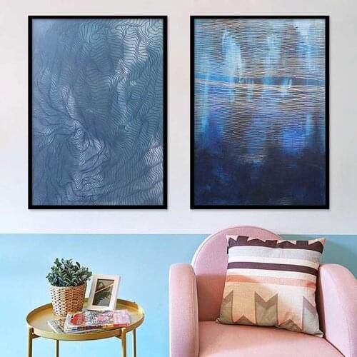 Dark Blue Abstract Lines Canvas Painting for Living Room Wall Art Cuadros Decoracion Dormitorio Home Decor Deep Blue Kitchen