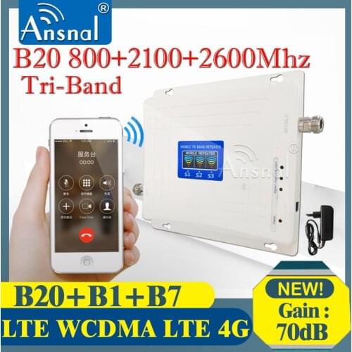1PCS B20 LTE 800 2100 2600Mhz Tri-Band Cellphone Repeater GSM 2g 3g 4g Cellular Amplifier 4G Network Signal Booster LTE UMTS LTE