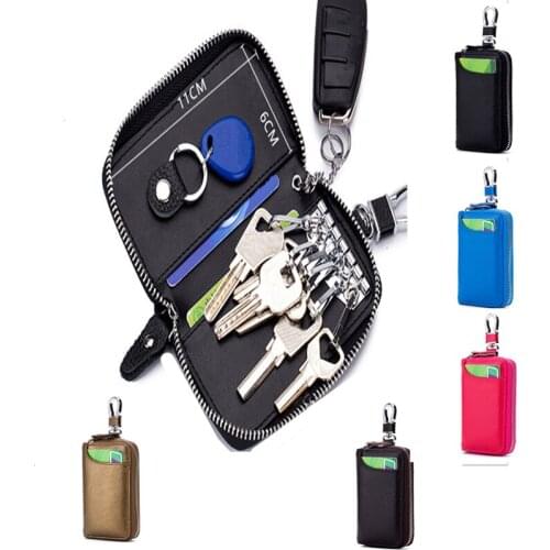 Top Layer Leather Car Keys Bags Wear-Resistant Auto Keychains Fob Pouch Automobiles Key Case Interior Security Accessories