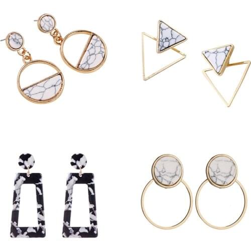 Korean Acrylic Dangle Drop Earrings For Women Statement Vintage Geometric Round Flower Earrings Wedding Brincos Fashion Jewelry