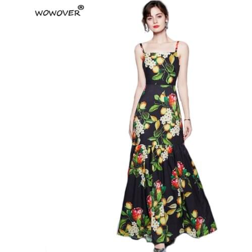 Summer Runway Designers Spaghetti Strap Long Maxi Holiday Beach Dress Women Backless Sexy Robe Print Vintage Party Vestidos