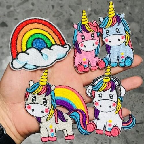 1Pcs Unicorn Rainbow Embroidery Sew On Patches Sewn Applique Badge Craft Embroidered DIY For Clothes Trousers Clothing Sticker