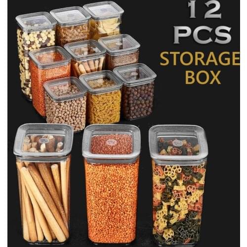 12 piece Sude Storage Box Pantry Kitchen Refrigerator Organizer Food High Quality Vacuum Rice Pasta Coffee Candy European Modern Luxury Transparent Container Square Original Set Vacuum Noodles Legumes Grain Airtight