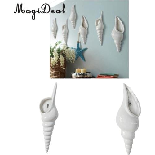 2pcs/set Ceramic Shell Conch Flower Vase Hydroponic Plant Holder Wall Hanging Decorative Flowerpot