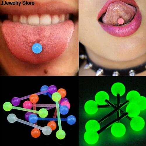 20pcs/lot Plastic Tongue Piercing Barbell Bars Piercing Tongue Rings Luminous Punk Fashion Body Jewelry For Women Jewelry Hot