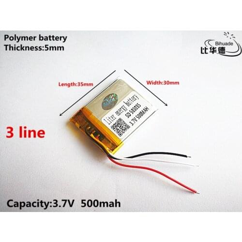 3 line Good Qulity 3.7V,500mAH,503035 Polymer lithium ion / Li-ion battery for TOY,POWER BANK,GPS,mp3,mp4