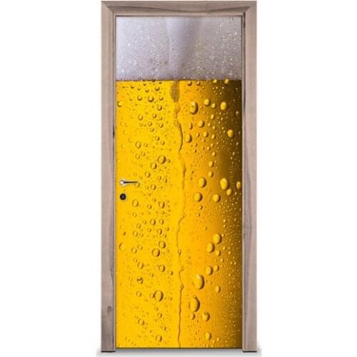 3D Door Sticker Golden Beer Foam Mural Wall Sticker DIY Door Cover Kitchen Home Decoration Accessories Modern 3d Wall Stickers