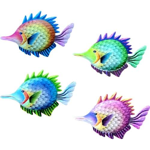 4PCS /set Metal Fish Wall Decor Art Home Garden Decoration Fish Wall Artwork FExquisite Hanging Garden Decor Garden Sculptures