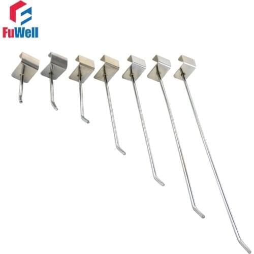 5pcs Slatwall Hook Fit 15x30mm Square Tube Supermarket Display Hook 50/100/150/200/250/300mm Length Store Multifunction Hook