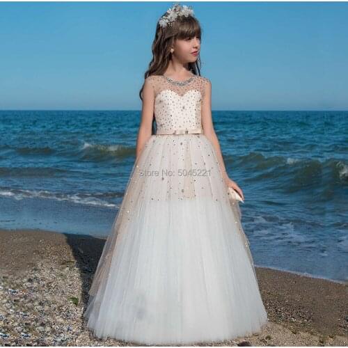 Girls Sleeveless Ball Gowns Beading Sleeveless Holy First Communion Dresses Princess Gowns Flower Girls Pageant Dresses
