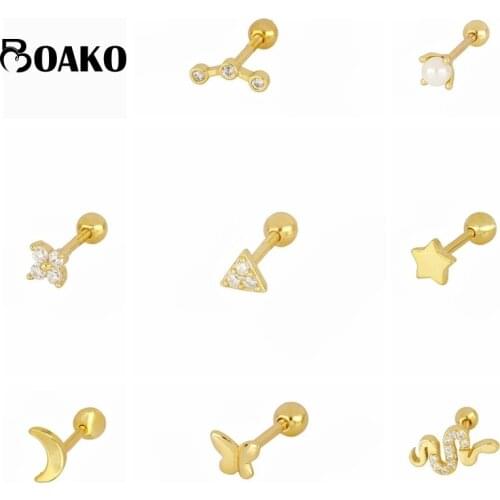 BOAKO 9255 Sterling Silver Earrings For Women Crystal CZ Stud Earring Fashionable Cute Earings Jewelry Pendientes Brincos Aretes