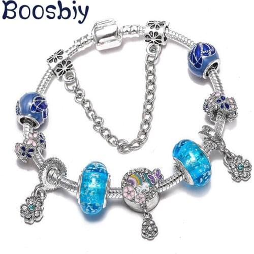 Boosbiy DIY Fashion Bracelet With Crystal Flower Beads European Style Charm Bracelet For Women Jewelry Gift