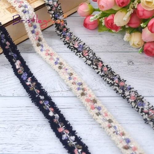 BRISTLEGRASS 1 Yard 5/8" 15mm Glitter Floral Tweed Yarn Braided Crochet Lace Trim Macrame Ribbon Headband Dress DIY Sewing Craft