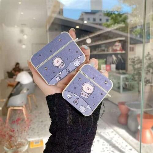 Space Astronaut Sheepskin Earphone Cover for Apple AirPods 1 2 3 Pro Square Wireless Bluetooth Headset Leather Case Coque