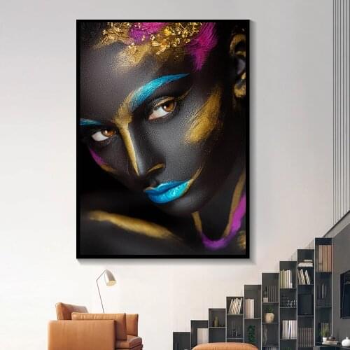 Black Woman Colorful Makeup Canvas Prints Modern Fashion Lady Poster Wall Art Home Decoration For Living Room Aisle Unstretched