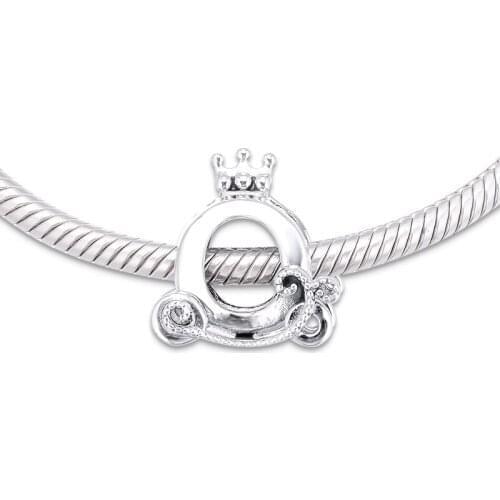 DIY Fits for Pandora Charms Bracelets Polished Crown O Carriage Beads 100% 925 Sterling-Silver-Jewelry Free Shipping