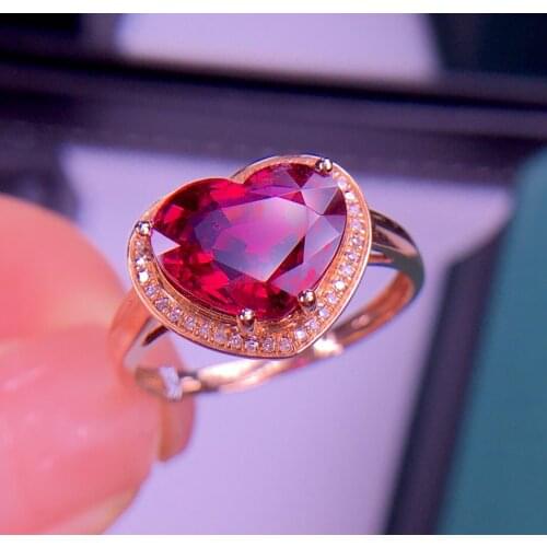 E709 Solid 18 K Gold Jewel Natural Red Tourmaline Gemstones 2.8ct Diamonds Female Rings for Women Fine Ring