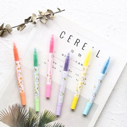 1set 6 Color 14.5cm Cute Cartoon Potato Rabbit Double Head Highlighter Marker Fluorescent Pen Kids Painting Student Doodle Pen