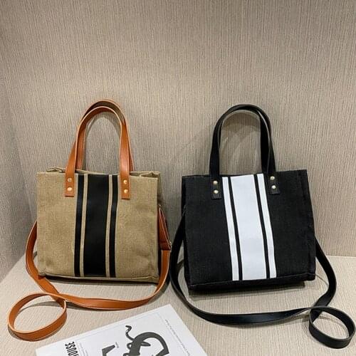 Canvas Simple Shoulder Bag Female Tote Popular Simple Female Daily Bag Fashion Hit Color Women Messenger Handbag