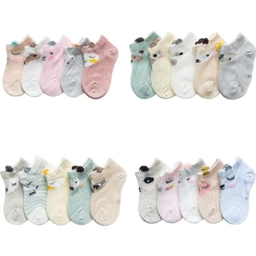 5Pairs/lot Summer Mesh Thin Baby Socks Baby Socks Newborn for Girls Cotton Infant Casual Boy Girls Toddler Socks Cartoon