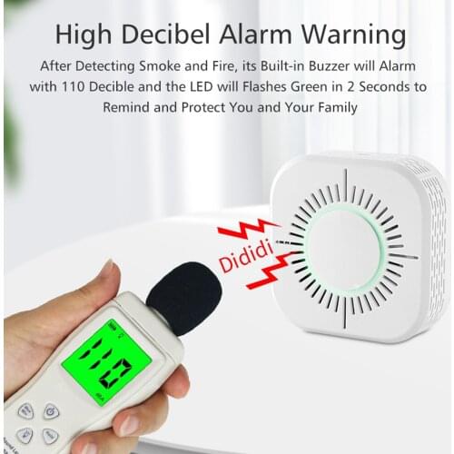 Mini 433MHz Alarm Buzzer Smoke Detector Security Protection Escape Light Alarm Sensor for Home Office Dorm Room APP