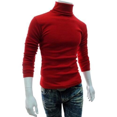 Men Autumn Solid Color Long Sleeve Turtle Neck Knitted Slim Bottoming Shirt